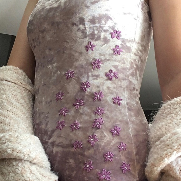 Purple Velvet UO Bodysuit - Hand Embroidered - Picture 2 of 4